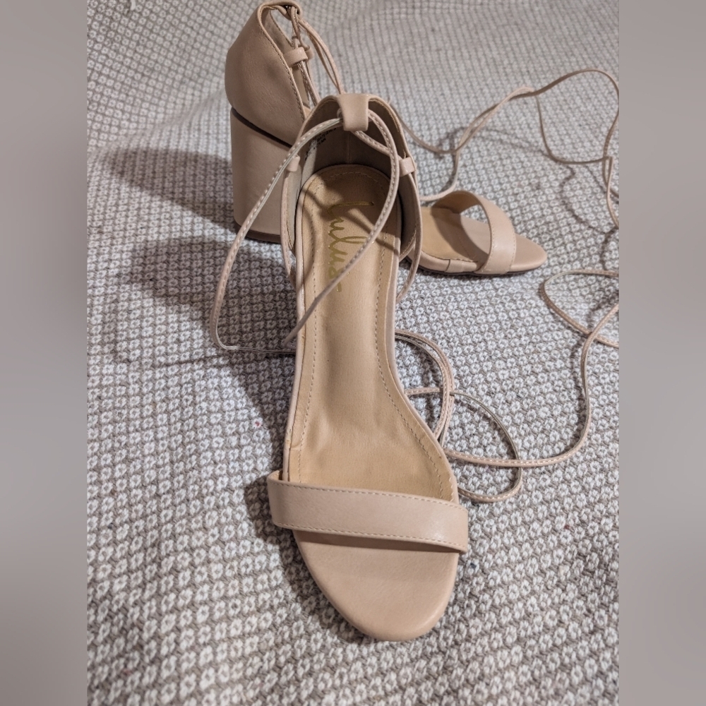 Lulu's Beige Strappy Block Heels